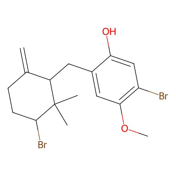 2D Structure of 5-Bromo-2-[(3-bromo-2,2-dimethyl-6-methylidenecyclohexyl)methyl]-4-methoxyphenol