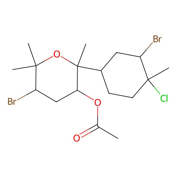 2D Structure of [5-Bromo-2-(3-bromo-4-chloro-4-methylcyclohexyl)-2,6,6-trimethyloxan-3-yl] acetate
