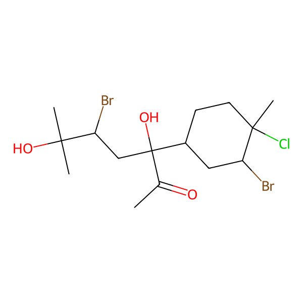 2D Structure of 5-Bromo-3-(3-bromo-4-chloro-4-methylcyclohexyl)-3,6-dihydroxy-6-methylheptan-2-one