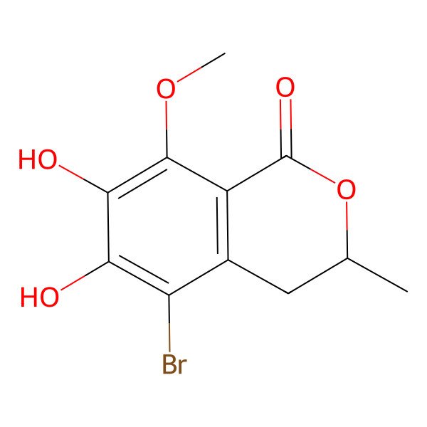 2D Structure of 5-Bromo-6,7-dihydroxy-8-methoxy-3-methyl-3,4-dihydroisochromen-1-one