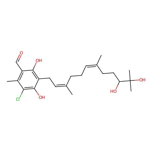2D Structure of 5-Chloro-3-(10,11-dihydroxy-3,7,11-trimethyldodeca-2,6-dienyl)-2,4-dihydroxy-6-methylbenzaldehyde