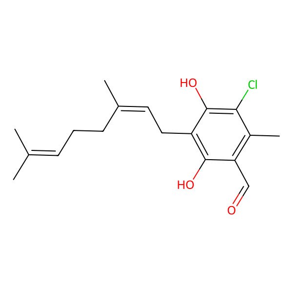 2D Structure of 5-Chloro-3-(3,7-dimethylocta-2,6-dienyl)-2,4-dihydroxy-6-methylbenzaldehyde
