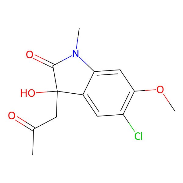 2D Structure of 5-Chloro-3-hydroxy-6-methoxy-1-methyl-3-(2-oxopropyl)indol-2-one