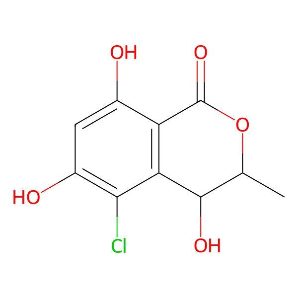 2D Structure of 5-Chloro-4,6,8-trihydroxy-3-methyl-3,4-dihydroisochromen-1-one