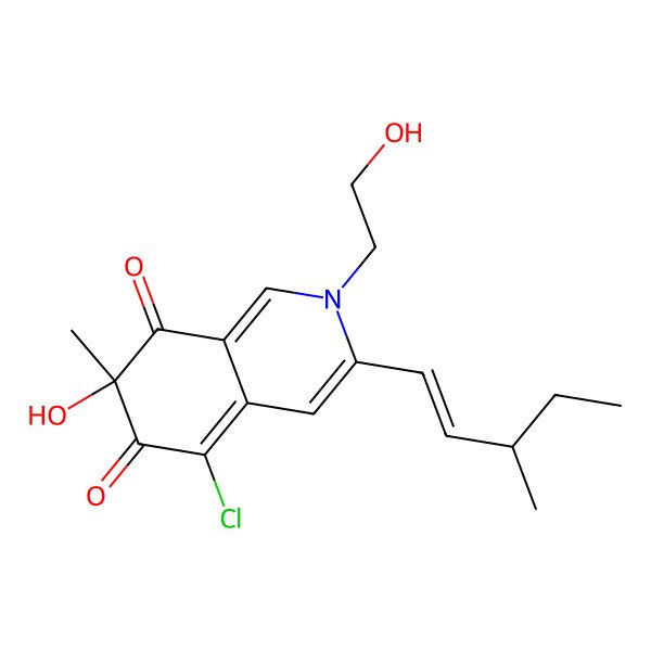 2D Structure of 5-Chloro-7-hydroxy-2-(2-hydroxyethyl)-7-methyl-3-(3-methylpent-1-enyl)isoquinoline-6,8-dione