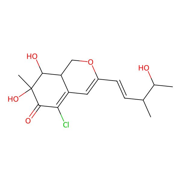2D Structure of 5-chloro-7,8-dihydroxy-3-(4-hydroxy-3-methylpent-1-enyl)-7-methyl-8,8a-dihydro-1H-isochromen-6-one