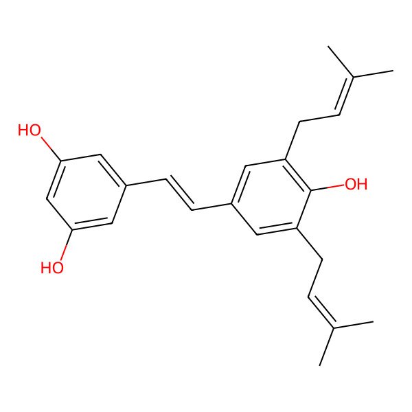 2D Structure of 5-[(E)-2-[4-hydroxy-3,5-bis(3-methylbut-2-enyl)phenyl]ethenyl]benzene-1,3-diol