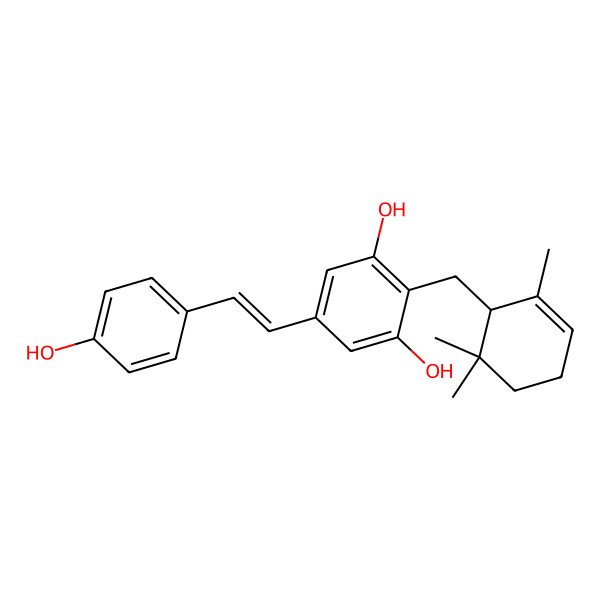 2D Structure of 5-[(E)-2-(4-hydroxyphenyl)ethenyl]-2-[(2,6,6-trimethylcyclohex-2-en-1-yl)methyl]benzene-1,3-diol