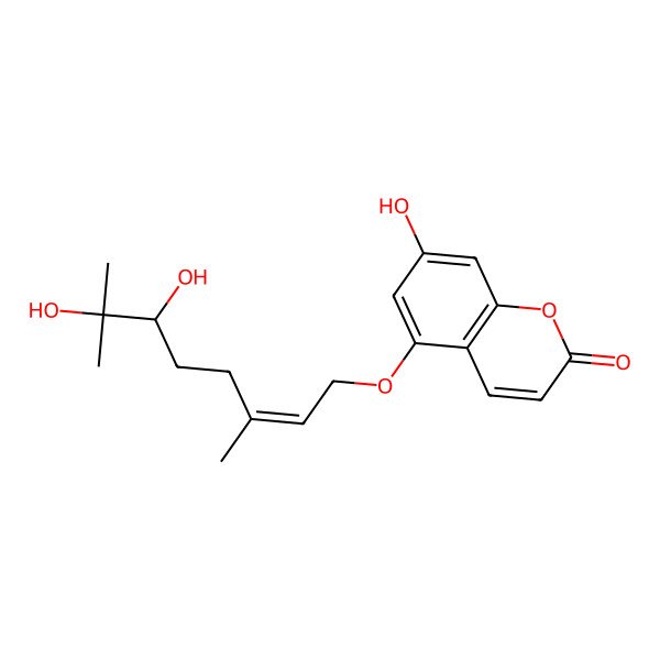 2D Structure of 5-[(E,6S)-6,7-dihydroxy-3,7-dimethyloct-2-enoxy]-7-hydroxychromen-2-one