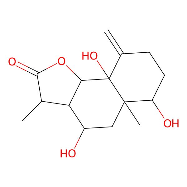 2D Structure of (3S,3aR,4S,5aS,6R,9aS,9bS)-4,6,9a-trihydroxy-3,5a-dimethyl-9-methylidene-3,3a,4,5,6,7,8,9b-octahydrobenzo[g][1]benzofuran-2-one