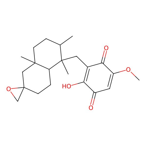 2D Structure of 3-[[(1R,2S,4aS,6R,8aR)-1,2,4a-trimethylspiro[3,4,5,7,8,8a-hexahydro-2H-naphthalene-6,2'-oxirane]-1-yl]methyl]-2-hydroxy-5-methoxycyclohexa-2,5-diene-1,4-dione