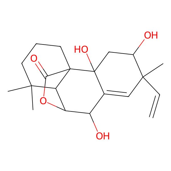 2D Structure of 5-Ethenyl-2,4,8-trihydroxy-5,11,11-trimethyl-16-oxatetracyclo[7.5.2.01,10.02,7]hexadec-6-en-15-one