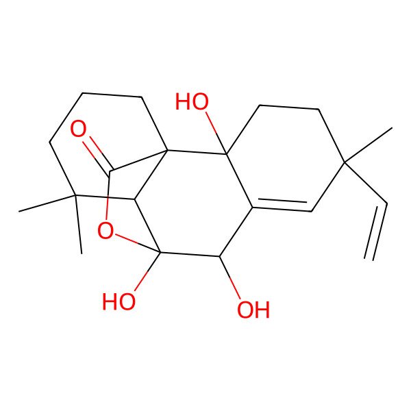 2D Structure of 5-Ethenyl-2,8,9-trihydroxy-5,11,11-trimethyl-16-oxatetracyclo[7.5.2.01,10.02,7]hexadec-6-en-15-one