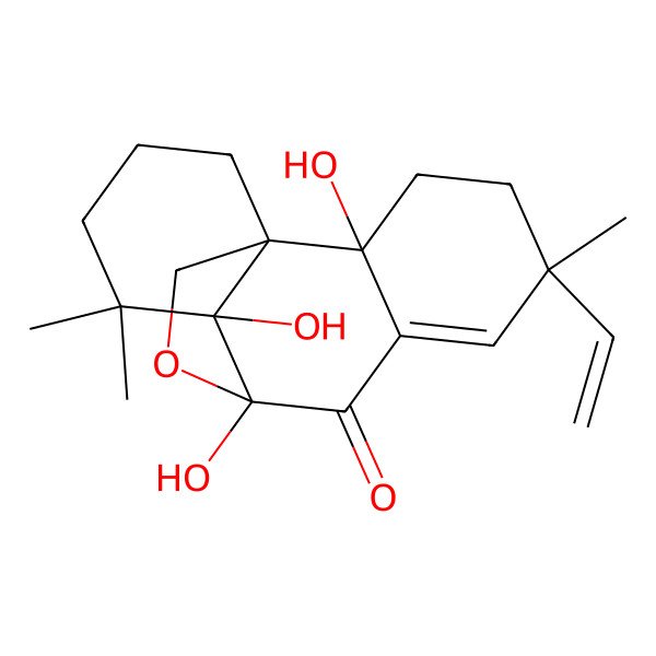 2D Structure of 5-Ethenyl-2,9,10-trihydroxy-5,11,11-trimethyl-16-oxatetracyclo[7.5.2.01,10.02,7]hexadec-6-en-8-one