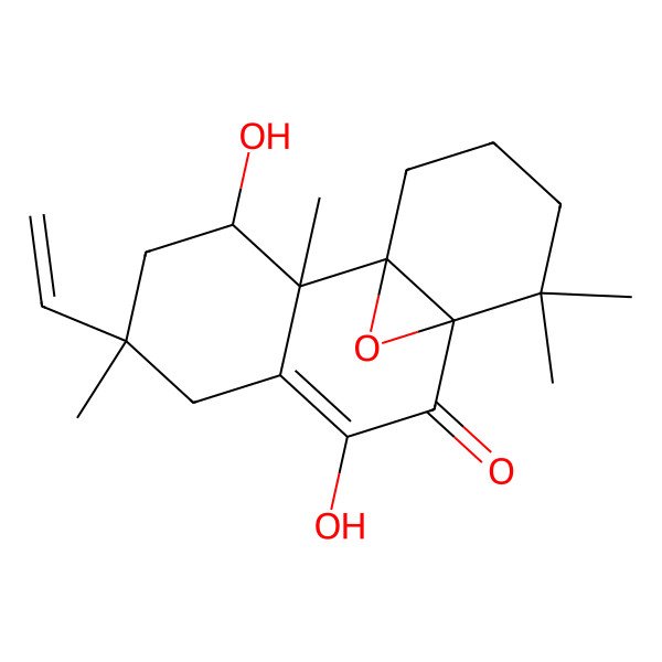 2D Structure of 5-Ethenyl-3,8-dihydroxy-2,5,11,11-tetramethyl-15-oxatetracyclo[8.4.1.01,10.02,7]pentadec-7-en-9-one