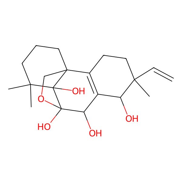 2D Structure of 5-Ethenyl-5,11,11-trimethyl-16-oxatetracyclo[7.5.2.01,10.02,7]hexadec-2(7)-ene-6,8,9,10-tetrol