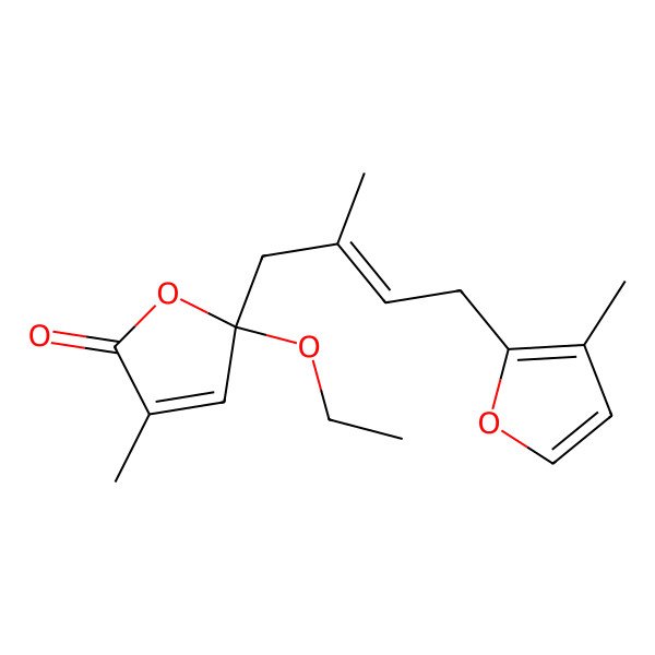2D Structure of 5-ethoxy-3-methyl-5-[(E)-2-methyl-4-(3-methylfuran-2-yl)but-2-enyl]furan-2-one