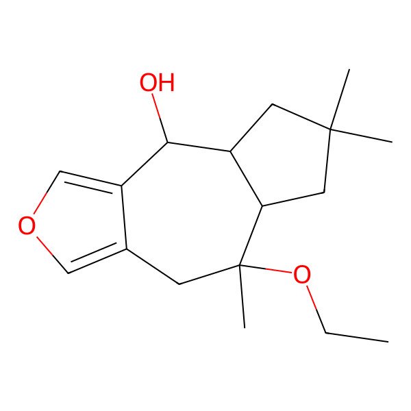 2D Structure of 5-Ethoxy-5,7,7-trimethyl-4,5a,6,8,8a,9-hexahydroazuleno[5,6-c]furan-9-ol
