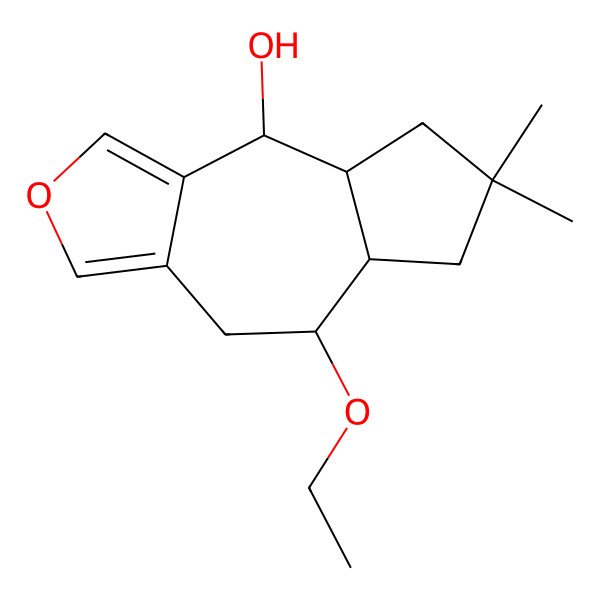 2D Structure of 5-ethoxy-7,7-dimethyl-5,5a,6,8,8a,9-hexahydro-4H-azuleno[5,6-c]furan-9-ol