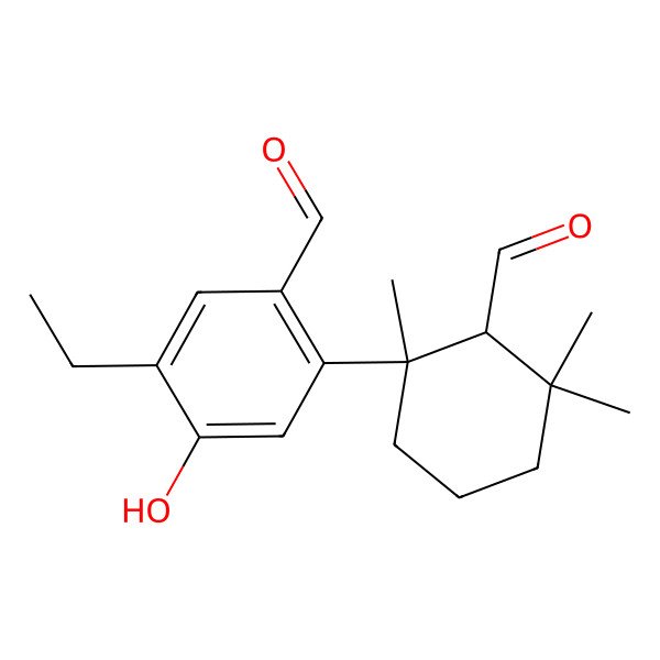 2D Structure of 5-ethyl-2-[(1S,2S)-2-formyl-1,3,3-trimethylcyclohexyl]-4-hydroxybenzaldehyde