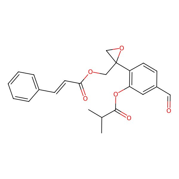 2D Structure of [5-Formyl-2-[2-(3-phenylprop-2-enoyloxymethyl)oxiran-2-yl]phenyl] 2-methylpropanoate