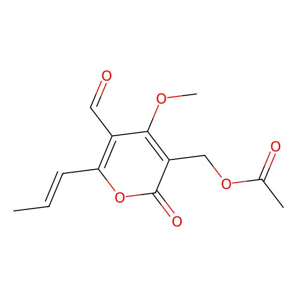 2D Structure of (5-Formyl-4-methoxy-2-oxo-6-prop-1-enylpyran-3-yl)methyl acetate
