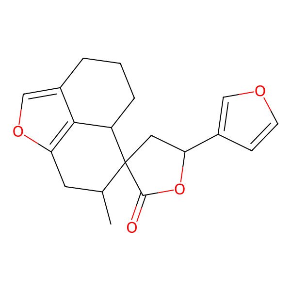 2D Structure of 5'-(Furan-3-yl)-10-methylspiro[2-oxatricyclo[6.3.1.04,12]dodeca-1(12),3-diene-9,3'-oxolane]-2'-one