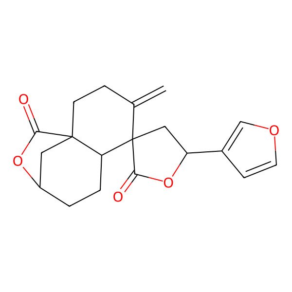 2D Structure of 5'-(Furan-3-yl)-4-methylidenespiro[10-oxatricyclo[7.2.1.01,6]dodecane-5,3'-oxolane]-2',11-dione