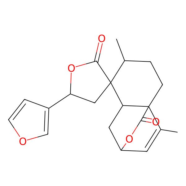 2D Structure of 5'-(Furan-3-yl)-4,11-dimethylspiro[9-oxatricyclo[6.2.2.01,6]dodec-11-ene-5,3'-oxolane]-2',10-dione