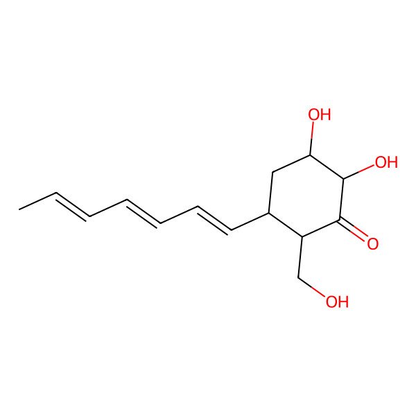 2D Structure of 5-Hepta-1,3,5-trienyl-2,3-dihydroxy-6-(hydroxymethyl)cyclohexan-1-one