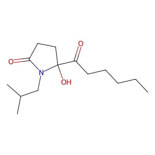 2D Structure of 5-Hexanoyl-5-hydroxy-1-(2-methylpropyl)pyrrolidin-2-one 2D Structure of 5-Hexanoyl-5-hydroxy-1-(2-methylpropyl)pyrrolidin-2-one