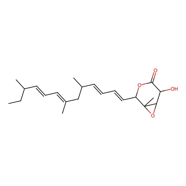 2D Structure of 5-Hydroxy-1-methyl-2-(5,7,11-trimethyltrideca-1,3,7,9-tetraenyl)-3,7-dioxabicyclo[4.1.0]heptan-4-one