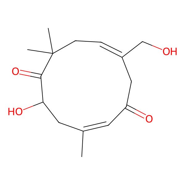 2D Structure of 5-Hydroxy-10-(hydroxymethyl)-3,7,7-trimethylcycloundeca-2,9-diene-1,6-dione