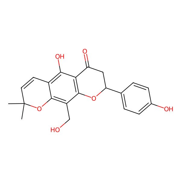 2D Structure of 5-Hydroxy-10-(hydroxymethyl)-8-(4-hydroxyphenyl)-2,2-dimethyl-7,8-dihydropyrano[3,2-g]chromen-6-one