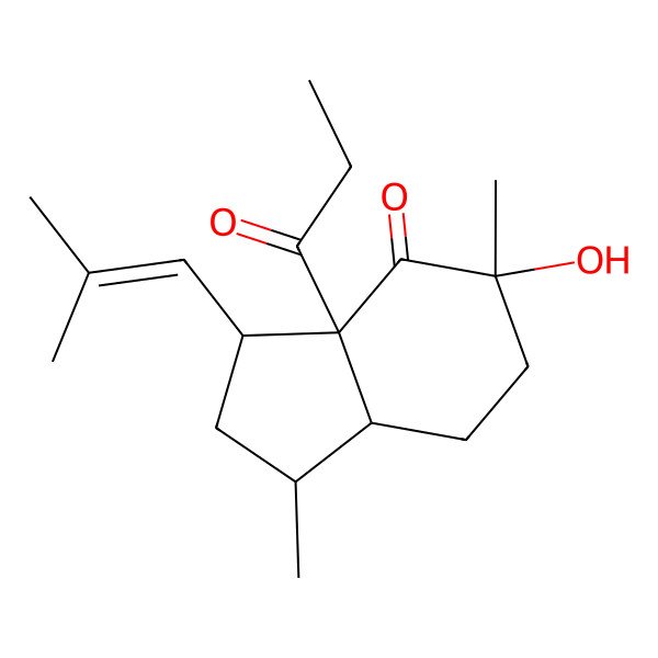 2D Structure of 5-Hydroxy-1,5-dimethyl-3-(2-methylprop-1-enyl)-3a-propanoyl-1,2,3,6,7,7a-hexahydroinden-4-one