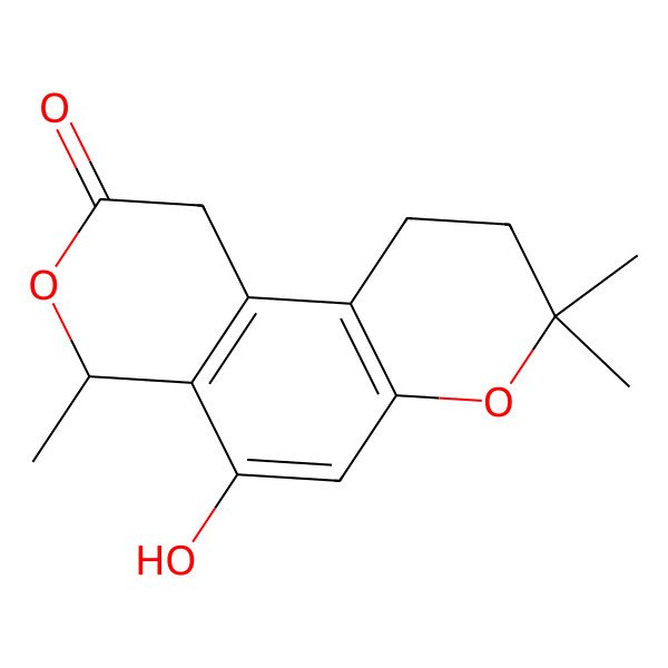 2D Structure of 5-hydroxy-1,8,9-10-tetrahydro-4,8,8-trimethyl-2H,4H-benzo[1,2-b:4,5-c']di-pyran-2-one