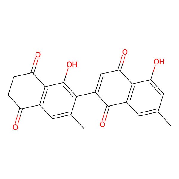 2D Structure of 5-Hydroxy-2-(1-hydroxy-3-methyl-5,8-dioxo-6,7-dihydronaphthalen-2-yl)-7-methylnaphthalene-1,4-dione