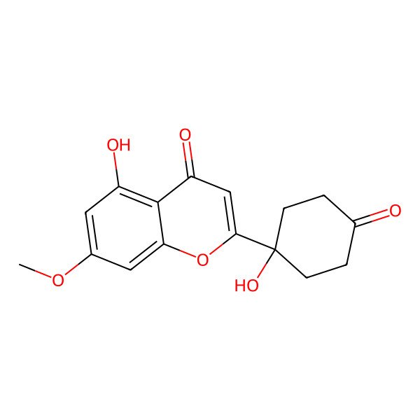 2D Structure of 5-Hydroxy-2-(1-hydroxy-4-oxocyclohexyl)-7-methoxychromen-4-one