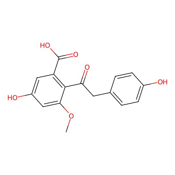 2D Structure of 5-Hydroxy-2-[2-(4-hydroxyphenyl)acetyl]-3-methoxybenzoic acid
