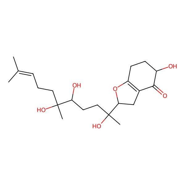 2D Structure of 5-hydroxy-2-(2,5,6-trihydroxy-6,10-dimethylundec-9-en-2-yl)-3,5,6,7-tetrahydro-2H-1-benzofuran-4-one