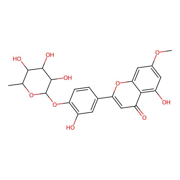 2D Structure of 5-Hydroxy-2-[3-hydroxy-4-(3,4,5-trihydroxy-6-methyloxan-2-yl)oxyphenyl]-7-methoxychromen-4-one