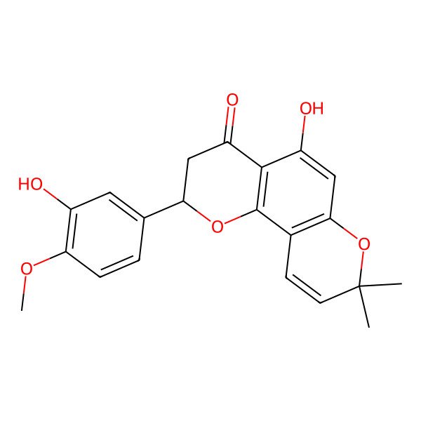 2D Structure of 5-Hydroxy-2-(3-hydroxy-4-methoxyphenyl)-8,8-dimethyl-2,3-dihydropyrano[2,3-h]chromen-4-one