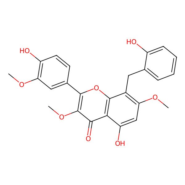 2D Structure of 5-Hydroxy-2-(4-hydroxy-3-methoxyphenyl)-8-[(2-hydroxyphenyl)methyl]-3,7-dimethoxychromen-4-one
