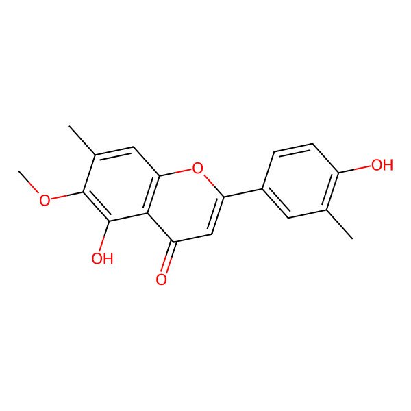 2D Structure of 5-Hydroxy-2-(4-hydroxy-3-methylphenyl)-6-methoxy-7-methylchromen-4-one