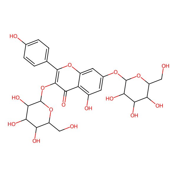 2D Structure of 5-Hydroxy-2-(4-hydroxyphenyl)-3,7-bis[[3,4,5-trihydroxy-6-(hydroxymethyl)oxan-2-yl]oxy]chromen-4-one