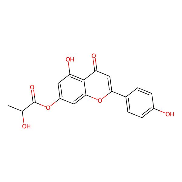 2D Structure of [5-hydroxy-2-(4-hydroxyphenyl)-4-oxochromen-7-yl] (2R)-2-hydroxypropanoate