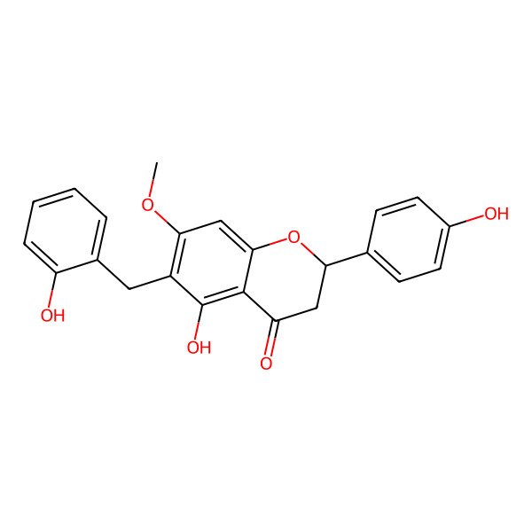 2D Structure of 5-Hydroxy-2-(4-hydroxyphenyl)-6-[(2-hydroxyphenyl)methyl]-7-methoxy-2,3-dihydrochromen-4-one