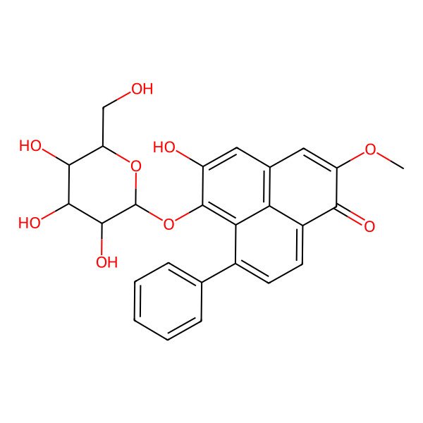 2D Structure of 5-Hydroxy-2-methoxy-7-phenyl-6-[3,4,5-trihydroxy-6-(hydroxymethyl)oxan-2-yl]oxyphenalen-1-one