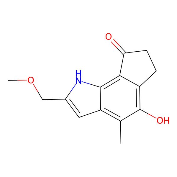 2D Structure of 5-hydroxy-2-(methoxymethyl)-4-methyl-6,7-dihydro-1H-cyclopenta[g]indol-8-one