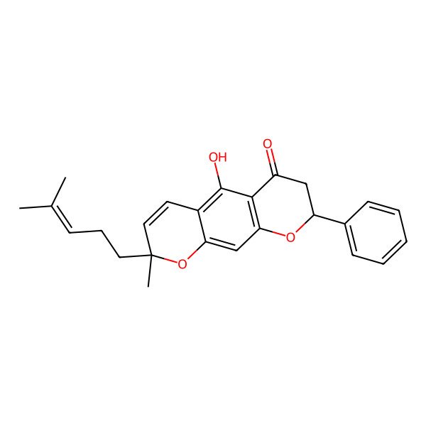 2D Structure of 5-Hydroxy-2-methyl-2-(4-methylpent-3-enyl)-8-phenyl-7,8-dihydropyrano[3,2-g]chromen-6-one